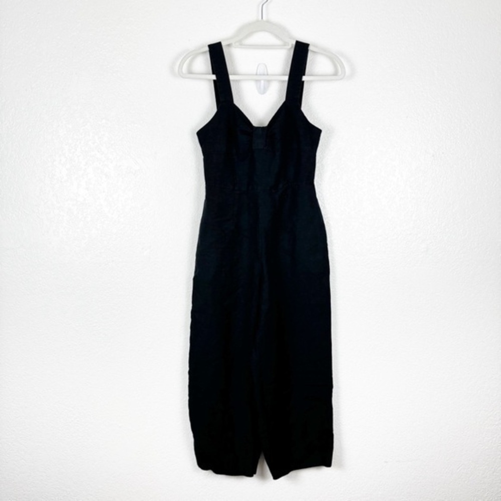 Ann Taylor Factory Black Wide Leg Linen Blend Jumpsuit Size 0